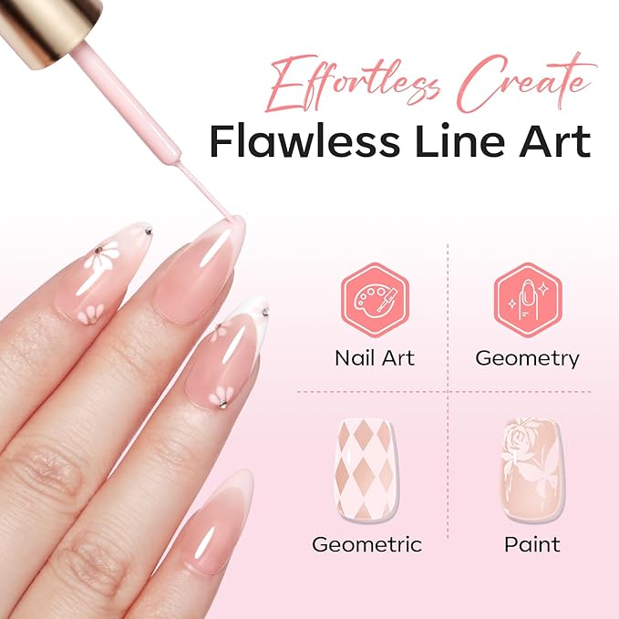 modelones Pink French Tip Liner Gel Polish, 15 ML Light Baby Blush Pastel Color Soft Pale Paint Swirl Nail Art with Fine Line Brush Soak Off U V DIY Home Salon Professional Manicure Gift for Women