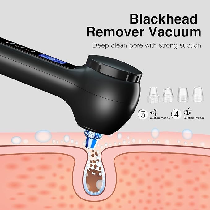 UMICKOO Electric Facial Cleansing Brush with LCD Screen, 3-in-1 Face Scrubber & Optional Blackhead Remover, Rechargeable, IPX7 Waterproof, Gentle Daily & Deep Cleaning for All Skin Types