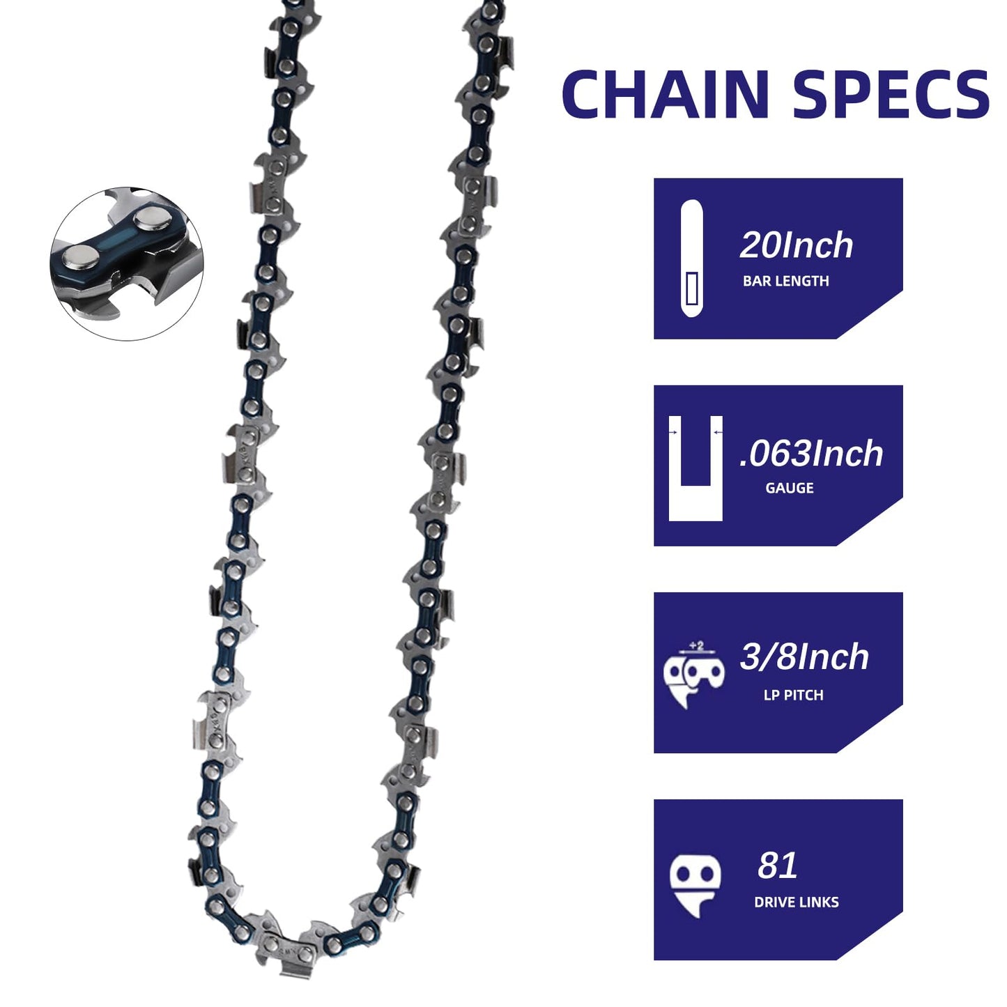 5 Pack 20 Inch Chainsaw Chain 81 Drive Links .063" Gauge, .325" Pitch Replacement Chains Compatible with MS290 MS271 MS291 MS261 MS270 MS280 024 026 028 029 030 036 039 Replacement L81