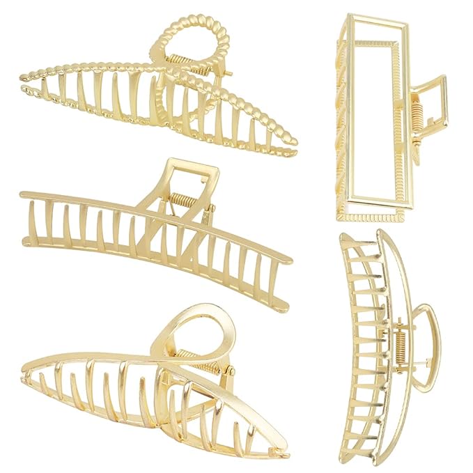 Large Metal Hair Clips for Thick and Long Hair - Butterfly Claw Clips with Non-Slip Grip, Big Jaw Clamps for Women (Light Gold)
