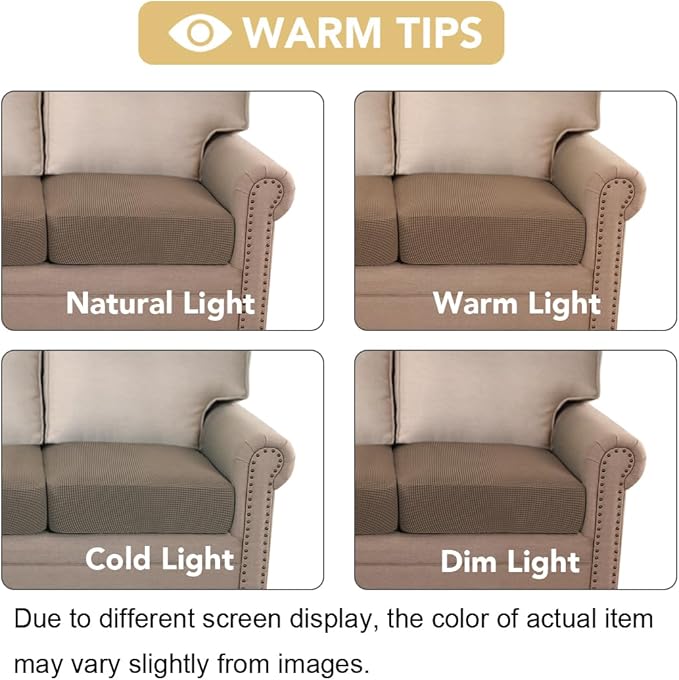 H.VERSAILTEX Super Stretch Individual Seat Cushion Covers Sofa Covers Couch Covers Slipcover Sets Thick Jacquard Textured Twill Fabric (2 Piece Large Sofa Cushion Covers, Macchiato)