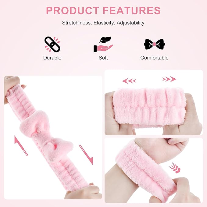 6Pack Headband and Wristband Set for Washing Face, Spa Skincare Makeup Headband, Soft Puffy Hair Band Bow Tie, for Women and Teen Girl Trendy Stuff Gifts