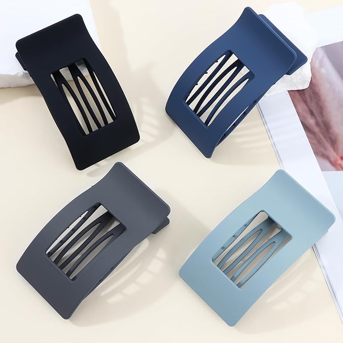 Velscrun Flat Hair Clips for Women Girls, Blue Gray Lay Flat Claw Clips, Strong Hold Large Side Hair Clip All Hair Types, French Duck Billed Non Slip Grip Daily Styling Hair Jaw Claw Clip