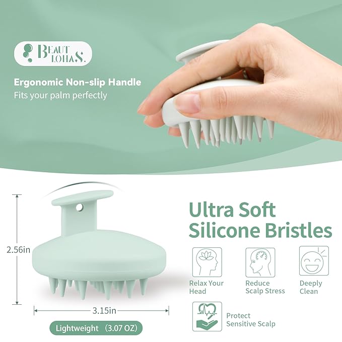 Silicone Scalp Massager Shampoo Brush, Shower Scalp Scrubber with Soft Bristles, for Hair Growth & Dandruff Treatment, Wet Dry Hair Massager for All Hair Types of Women (Light Green)