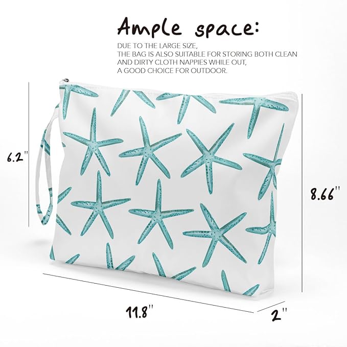Fokongna Wet Dry Bag for Travel, Makeup, Swimsuit, Beach, Pool, Diapers, Yoga, Gym Clothes - Zipper Pouch for Women, Sister, Friends - Ocean Sea Shells Starfish Design