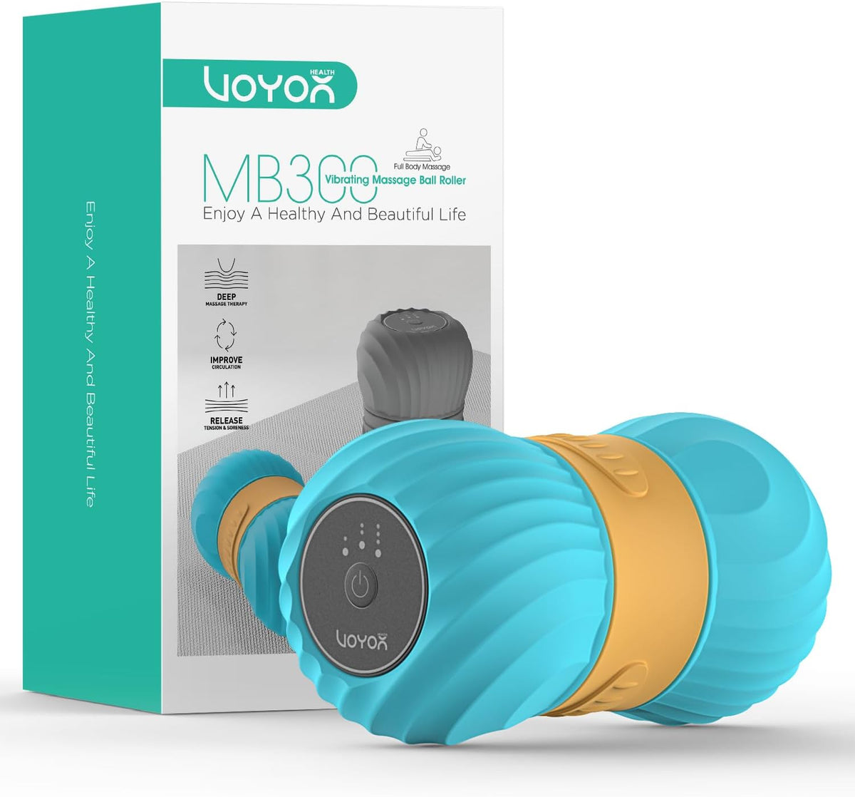Vibrating Peanut Massage Ball Roller, Electric Double Lacrosse Massage Ball with 4 Intensities for Muscle Pain Relief, Rechargeable Deep Tissue Massage, Yoga Sports Fitness MB300 (Blue)