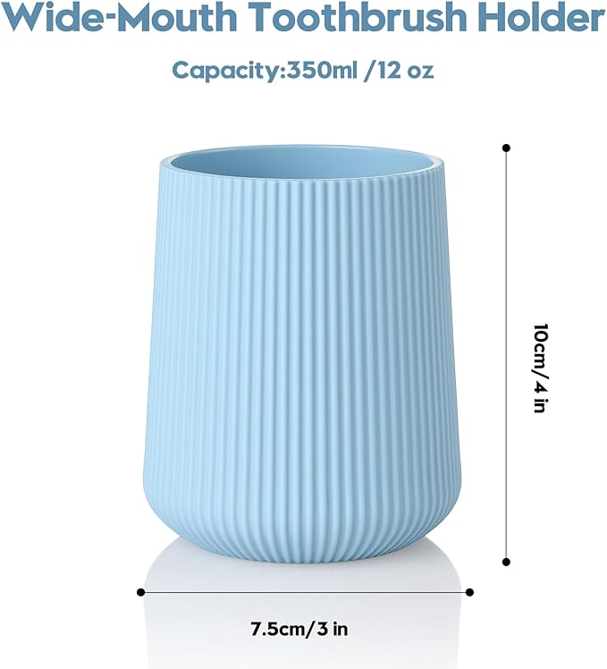 YAUKPH Light Blue Striped Toothbrush Holder for Electric Toothbrushes Bathroom Organizer Cup for Toothpaste Kids & Adults
