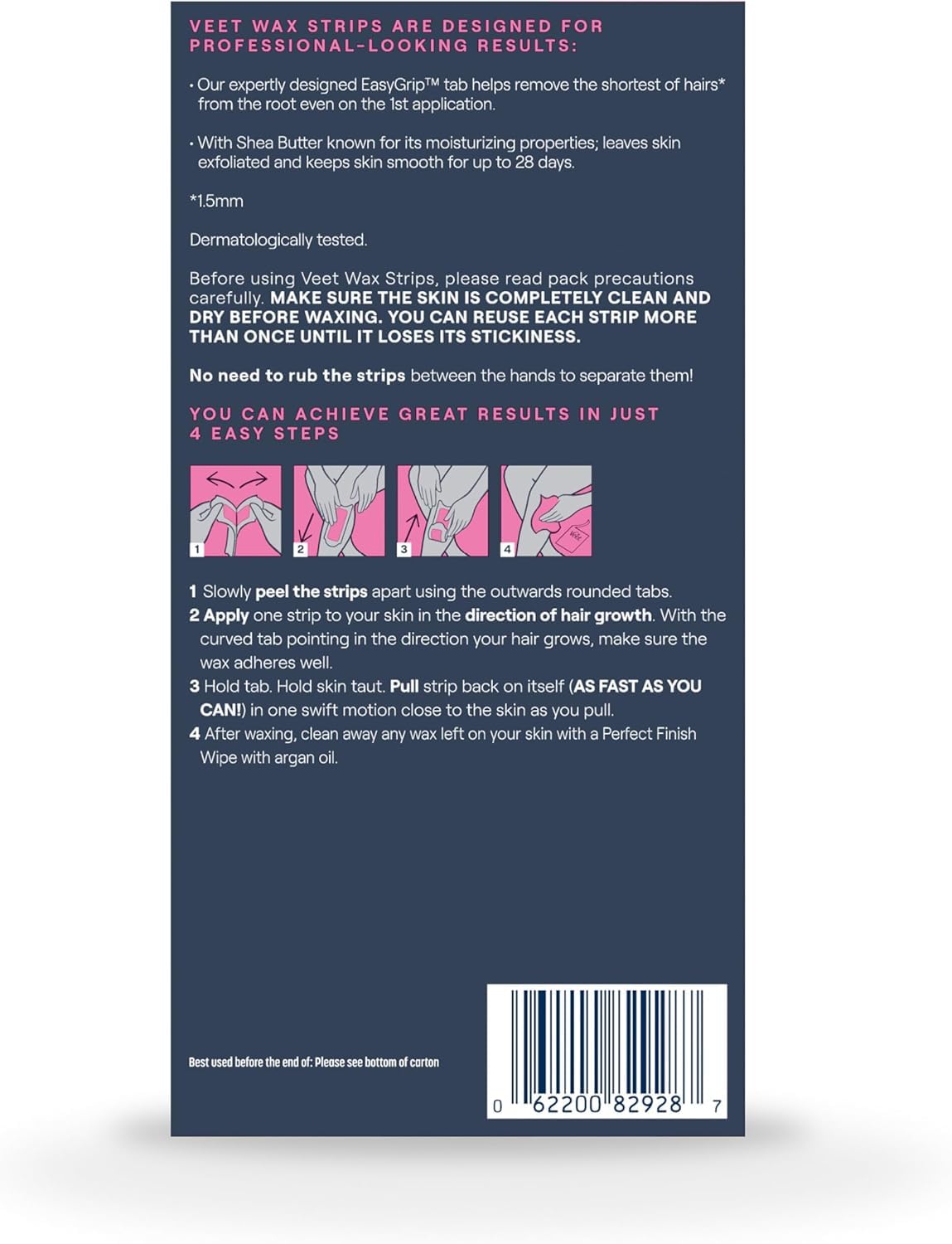 VEET Sugar Wax Strips For Women's Body Hair Removal, Bikini Hair Removal Kit, Pubic, Dermatologically Tested For Body & Intimate Areas, 40ct Wax Strips with Shea Butter & 4ct Wipes (Pack of 2)