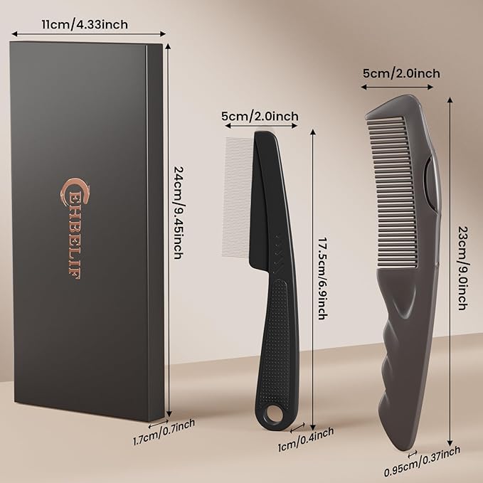 Dandruff Comb 2PC Upgraded Fine Tooth Scalp Detox Comb Lice for Women, Men & Kids Scalp Detoxing, Sweep & Massage Hair Brush Tool with Elegant Box for Hair Care (Brown)