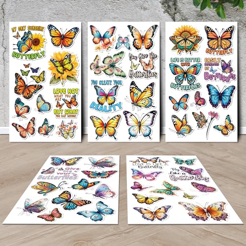 Butterfly Stickers 50 Pieces Vinyl Waterproof Decal for Laptop Water Bottle Phone Car Window Bike Motorcycle Stakeboard Scrapbook Butterflies Sticker Gifts for Kid Teen Adult