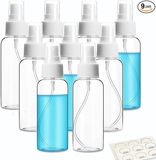 9 Pack Small Spray Bottle, 2.7oz/80ml Travel Spray Bottle, Empty Fine Mist Spray Bottles, Refillable Mini Spray Bottles with Labels