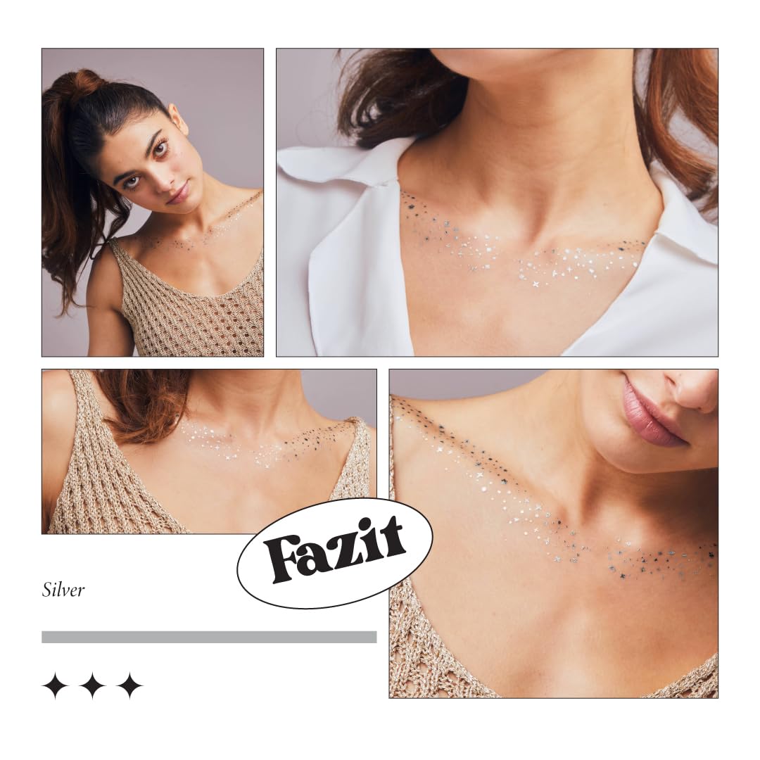 Fazit Makeup Patches - Silver Decollatage Speckles - Glow Up Make-Up Patches - Cute Glitter Makeup Accessories For Women - Cosmetic Glitter