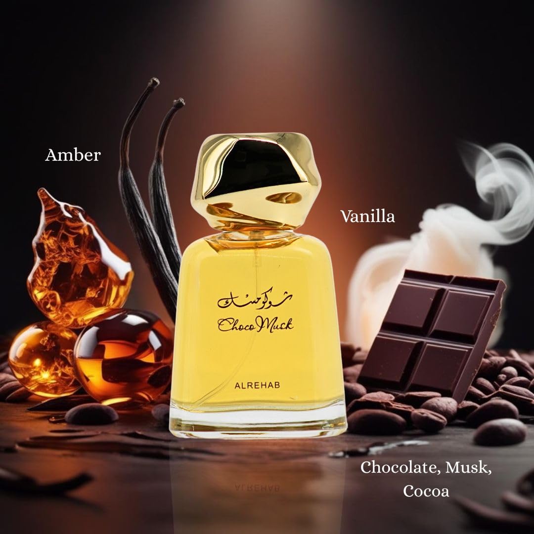 Al-Rehab Choco Musk Eau de Parfum for Women & Men - 100ml (3.4 oz) | Warm Spicy Gourmand Perfume with Chocolate, Vanilla & Amber | Sweet, Musky & Addictive | Long-Lasting Arabian Cocoa Fragrance
