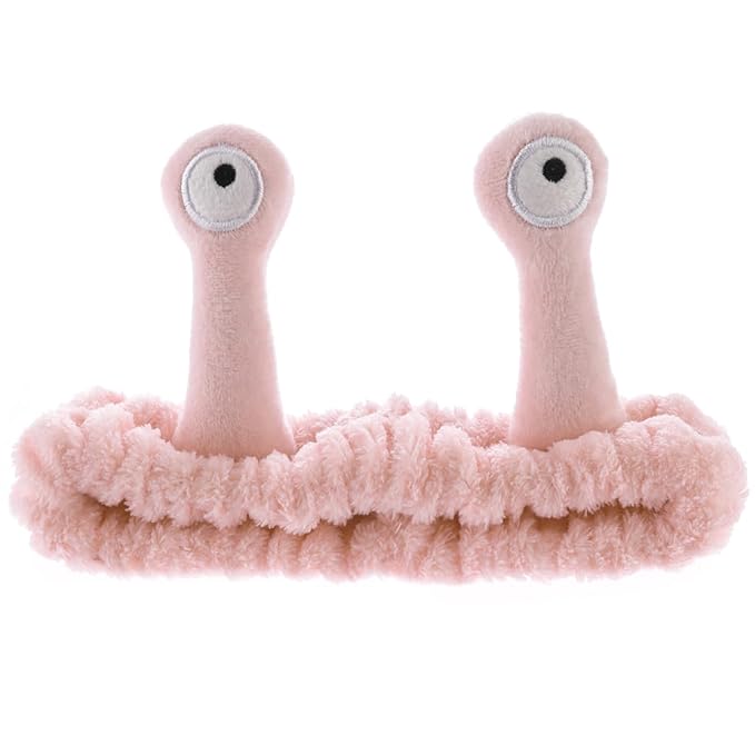 Spa Headband Facial Makeup Head Band Microfiber Soft Coral Fleece Head Wraps Snail Cartoon Cute Hair Accessories Elastic Skincare Hair Band for Women Girls Washing Face Beauty (Pink)