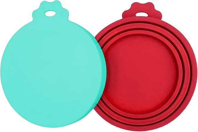 2 Pack Pet Food Can Covers, Silicone Universal Can Lids for Dog & Cat Food, BPA Free, One Fit Most Standard Size Food Cans Teal/Red