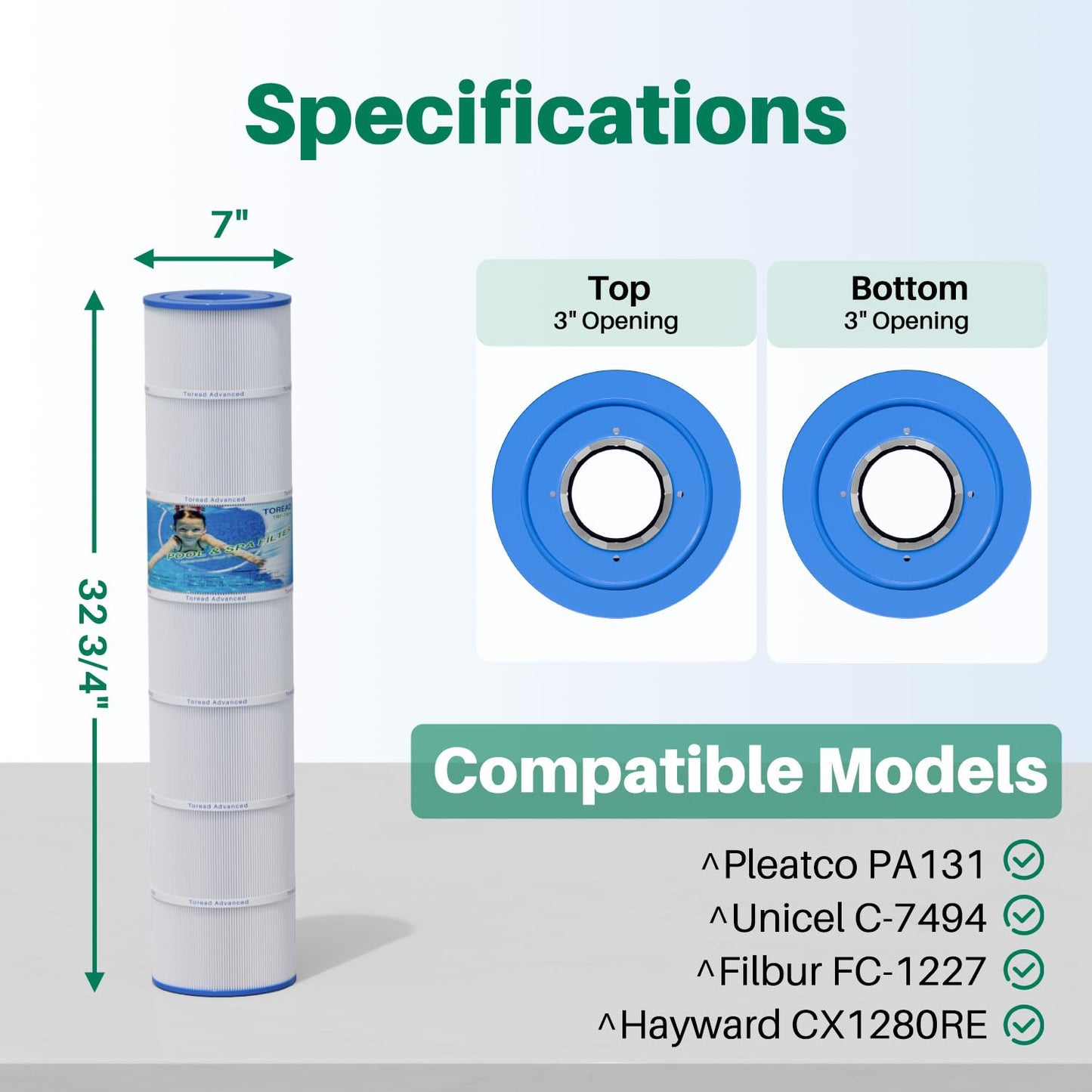 TOREAD PA131 Pool Filter Replaces PA131-PAK4, Ultral-A2, Hayward CX1280XRE, SwimClear C5020, Unicel C-7494, Filbur FC-1227, FC-6435, C5025, C5030, 4 X 131 sq. ft. Filter Cartridge 4 Pack