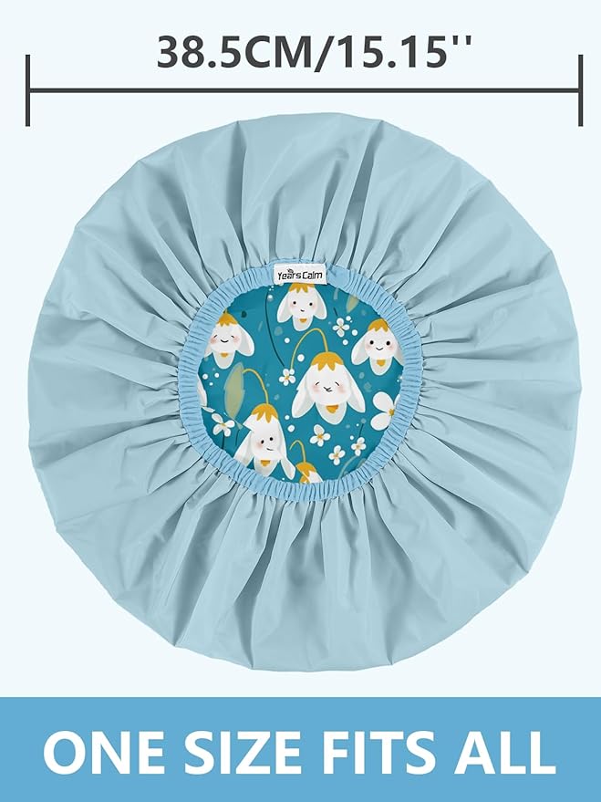Years calm Shower Caps for Women Reusable Waterproof, Double Layer Waterproof Fabric - Both Sides Usable, Reversible Pattern & Solid Color Design, Soft Elastic Keeps Hair Dry for shower Spa Travel