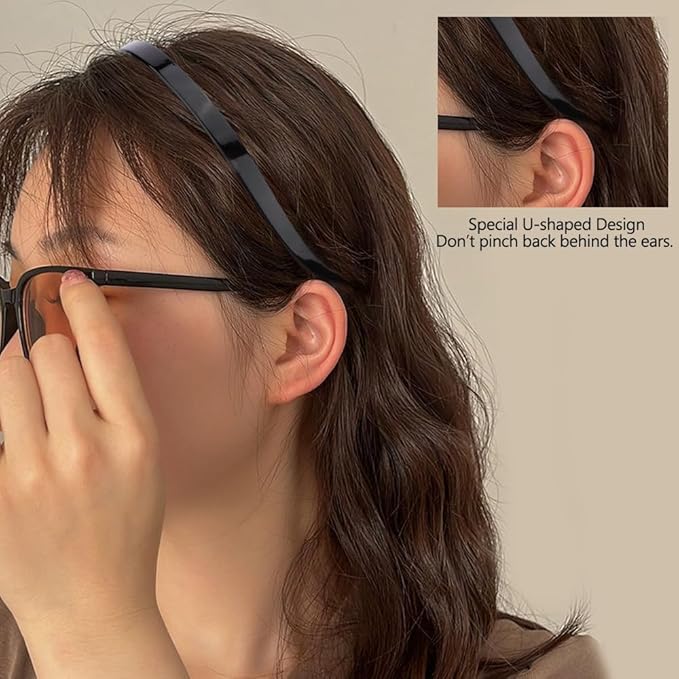 TOBATOBA Black Square Headbands for Glasses & Sunglasses - No Pressure, No Headache - Comfortable Non-Slip Headbands for Women & Girls, 6 Pcs