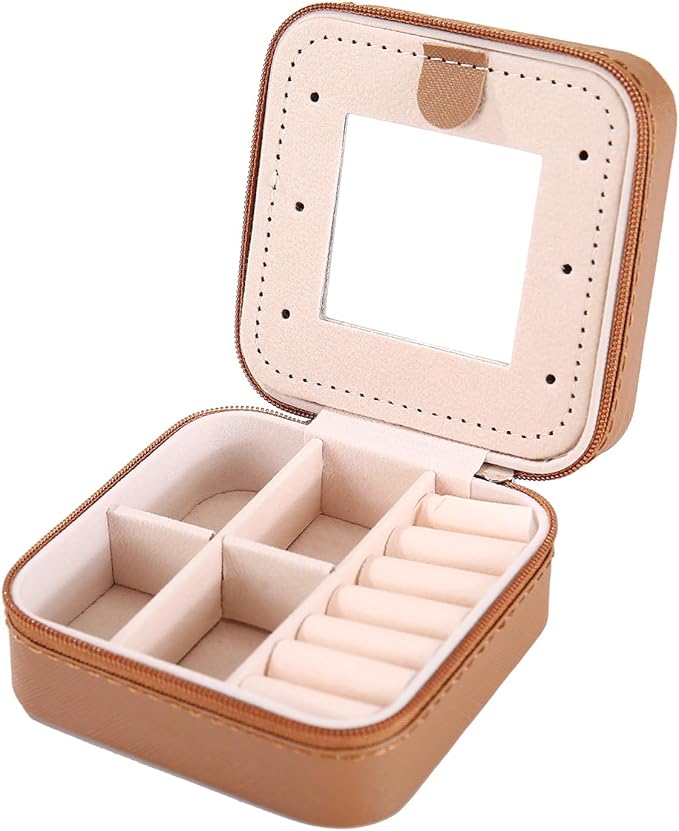 KElofoN Travel jewelry case Travel jewelry box Travel Jewelry Organizer Small Jewelry Organizer Box Gift for Girls Women with Mirror(Coffee)