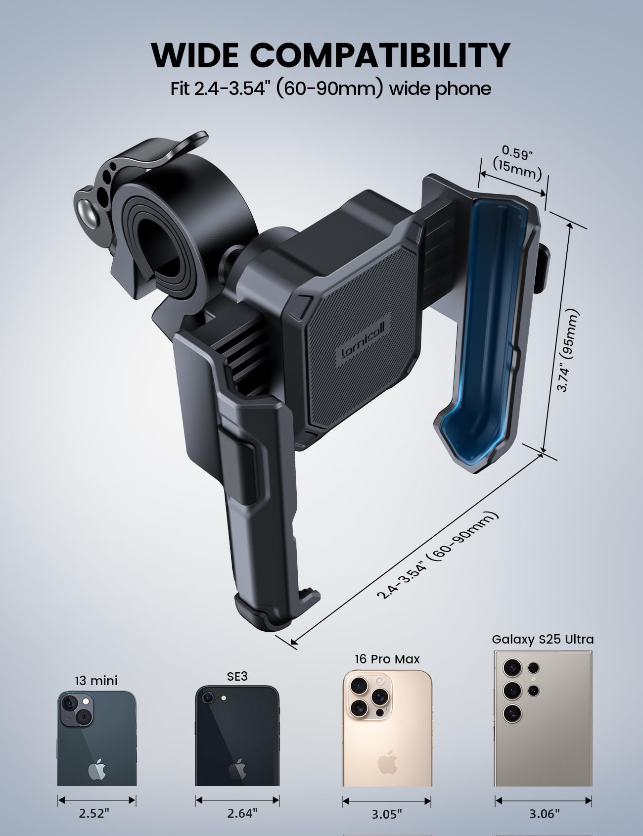 Lamicall Motorcycle Bike Phone Mount - [No Block Camera] [1s Lock] Bike Cell Phone Holder Clamp, Bicycle Scooter Handlebar Clip, Gifts for iPhone 17 16 15 14 Pro Max, Galaxy S25 Ultra, 4.7-7" Phones