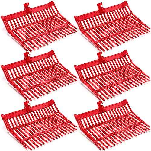 Lasnten 6 Pcs Manure Fork Replacement Head, 18 Tines Pitchfork Head with Screws and Nuts, Horse Manure Rake for Picking up Grass and Hay(Red)