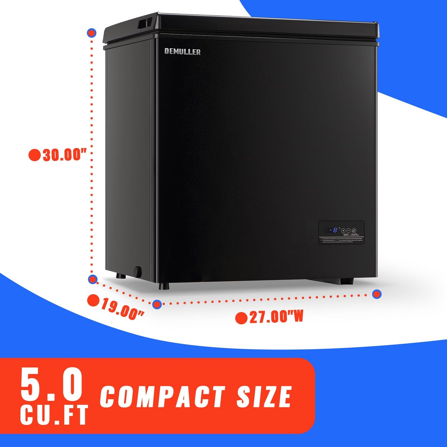 DEMULLER 5.0 CU.FT Deep Freezer Top Open Door Mini Chest Freezer with Removable Storage Basket for Home Kitchen Garage