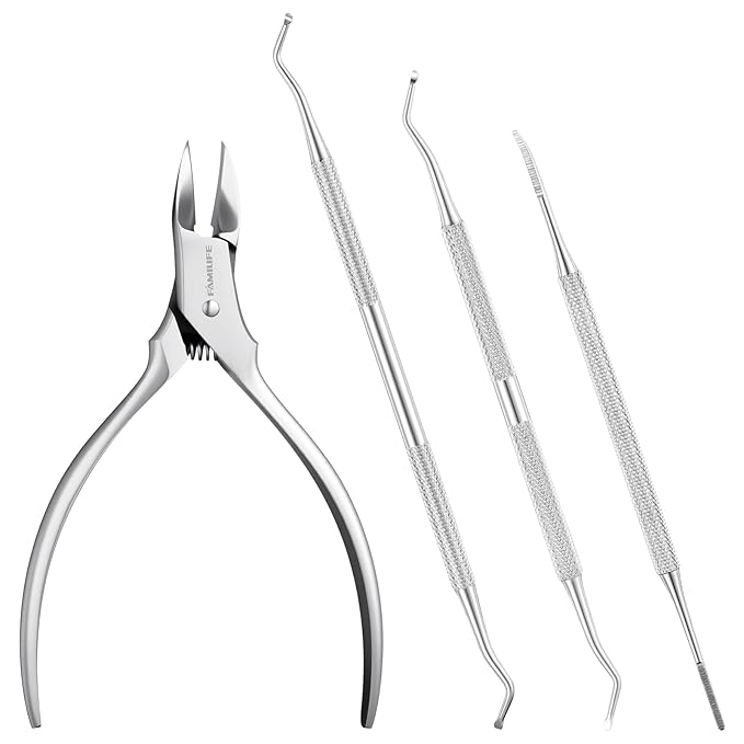FAMILIFE Stainless Steel Pedicure Kit with Ingrown Nail Lifters, Precision File & Clipper, Multi-Use Cuticle Nippers and Trimmer for Home Foot Grooming and Correction