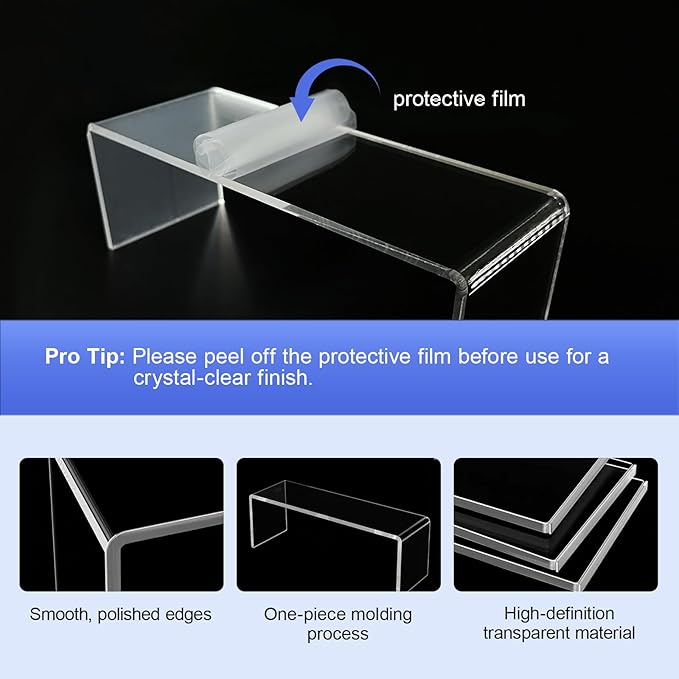 Acrylic Risers 8 Pcs Ã¢ÂÂ Clear Rectangular Display for Perfume Organizer, Figures, Jewelry, Dessert Table & Cupcake, 4 Sizes (7", 8", 9")