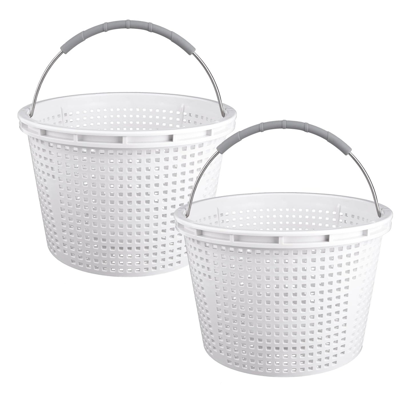 ZTTM 8" Pool Skimmer Basket for Inground Pool Compatible with Pentair U-3 Skimmer Basket 08650-0007 and Hayward SP1070 Pool Basket Stainless Steel Handle Rubber Grip & Built in Weighting White 2 Pack