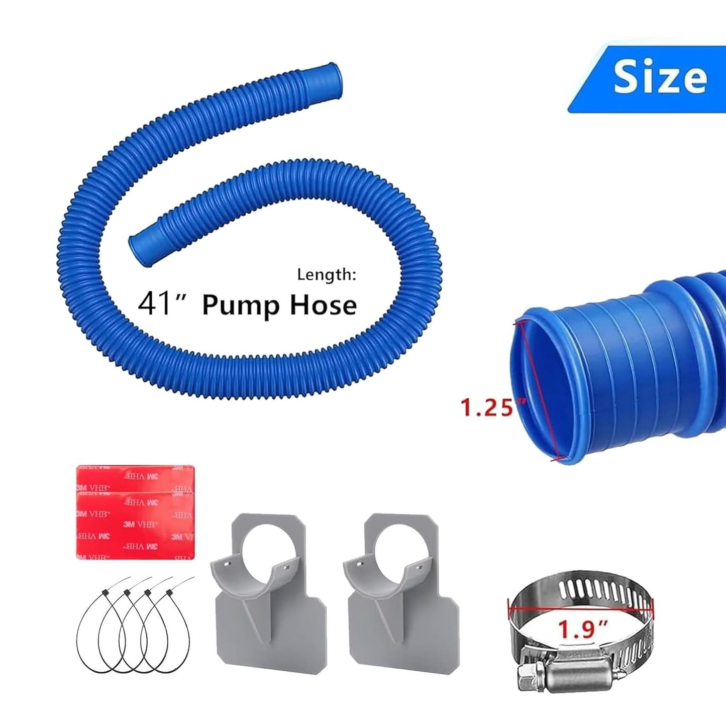 1.25" x 41in Pool Hoses Set for Above Ground Pools – Pool Pump Replacement Hose with Clamps, Compatible with Intex, Coleman, Summer Waves Pool Pumps & Filters (2 PACK Blue)