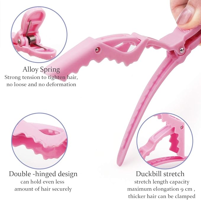 GLAMFIELDS 12 pcs Alligator Hair Clips for Styling Sectioning, Non-slip Grip Clips for Hair Cutting, Durable Women Professional Plastic Salon Hairclip with Wide Teeth & Double-Hinged Design