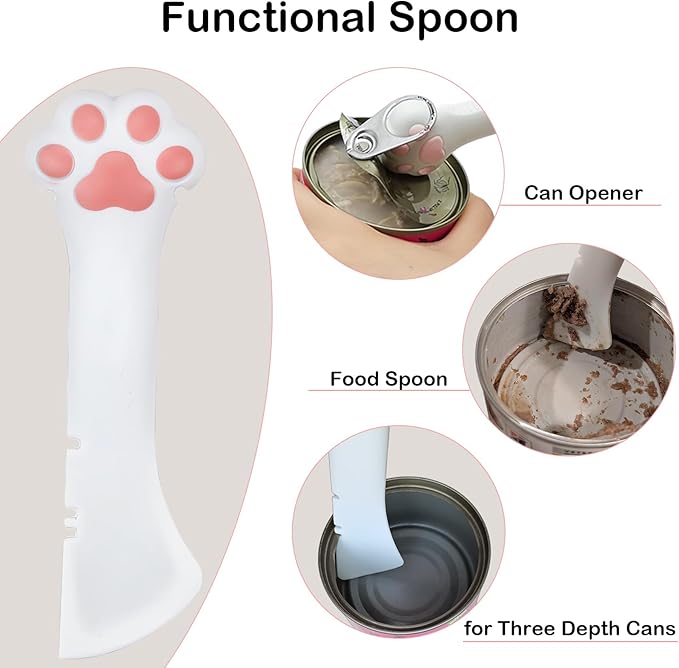 Cat Food Can Covers Lids & White Spoon, Pink/Grey/Green Lids, Can Covers for Dog/Cat Food Cans, Fit 3 Standard Size Pet Food Cans, Spoon with Opener Paw & Mini Spatula