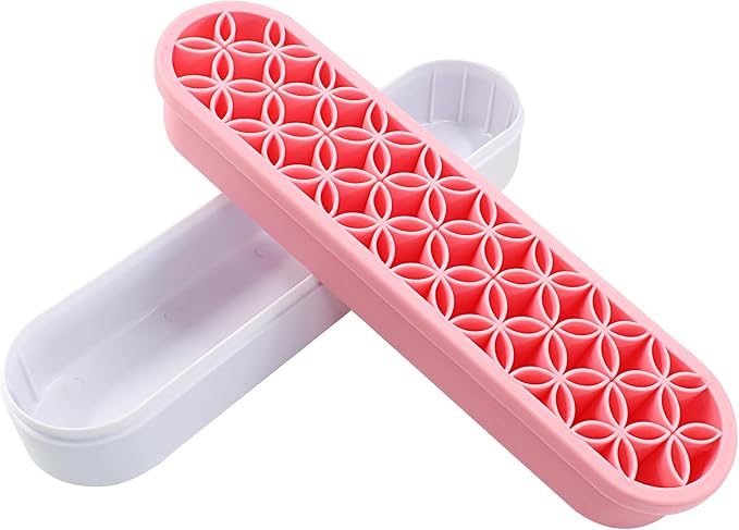 Pink Silica gel Makeup Brush Holder Box Multi-Purpose Silica gel Make Up Brush Storage Stand Rectangle Multipurpose Painting Pen Holder for Brushes,Art Craft and Painting Brushes