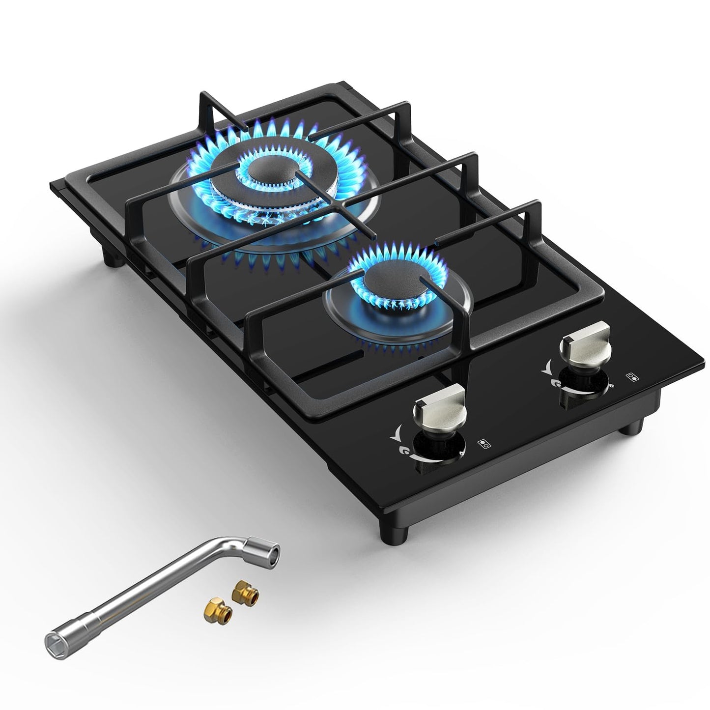Gas Stove 2 Burner Propane Cooktop 12 inch, Nafewin Tempered Glass Portable Gas Cooktop Stove Burner with Thermocouple Protection, Lpg/Ng Dual Fuel Built-in Hob for Apartments, Outdoor, Rvs