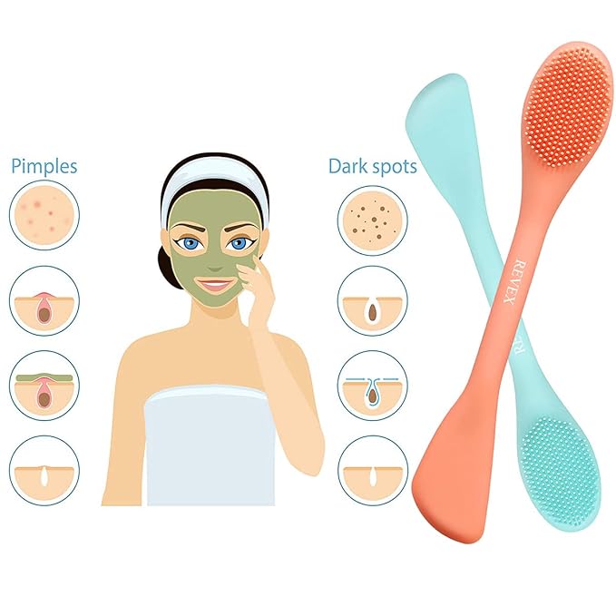 REVEX Silicone Face Mask Applicator,Face Scrubber,Exfoliating Pore Scrubber,2Pcs Pore Cleaning Brush,Facial Cleansing Brushes,Face Brush for Women Men.(Orange+ Blue)