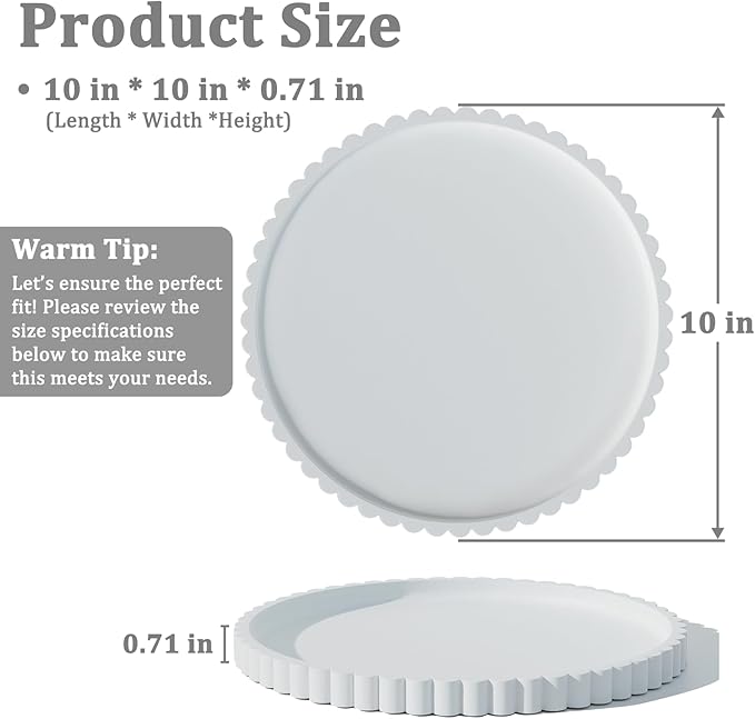 HighHerz Silicone Bathroom Countertop and Vanity Tray-10 Inch Round Silicone Bathroom Tray, Modern Bathroom Decor, Coffee Table Decor, Decorative Tray for Candle, Perfume, Plants (White)