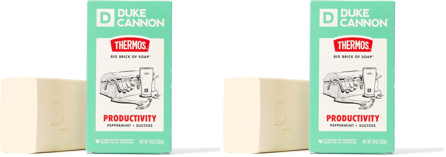 Duke Cannon x THERMOS Productivity Scent Bar Soap for Men, Large Brick Bar Soap, 10 oz (Pack of 2)
