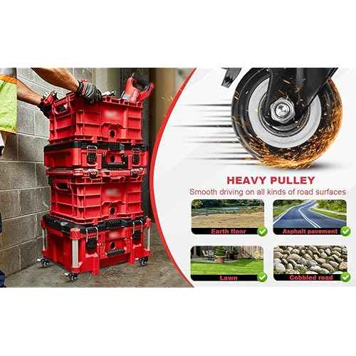 Upgrade Tool Box Dolly Compatible with Milwaukee PACKOUT(TM) Series Modular Storage System,Carbon Steel Carry Cart for Packout Toolbox,Includes (4) Wheels, 200 Lbs Capacity