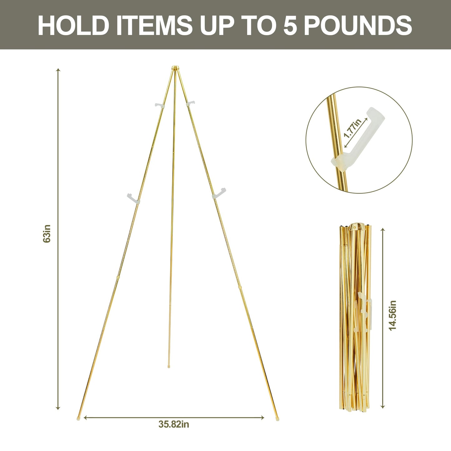 DANMO Easel Stand for Wedding Sign Poster 63'' Instant Display Floor Adjustable Metal Art Easel Gold