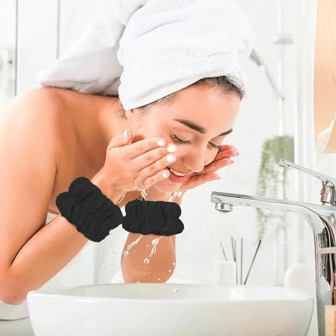 8Pcs Anmieciu Microfiber Spa Wristbands - Wrist Towels for Face Washing, Arm Bands to Prevent Liquid Spilling (Black)