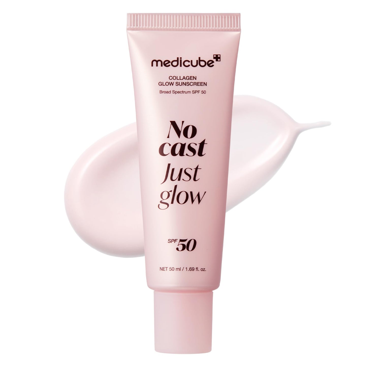 medicube No Cast Just Glow Collagen Sunscreen | SPF 50 Broad Spectrum Face Sunscreen | Lightweight, Non-Sticky, Hydrating Formula | Peptide, Cica for Soothing & Glow | Korean Skincare