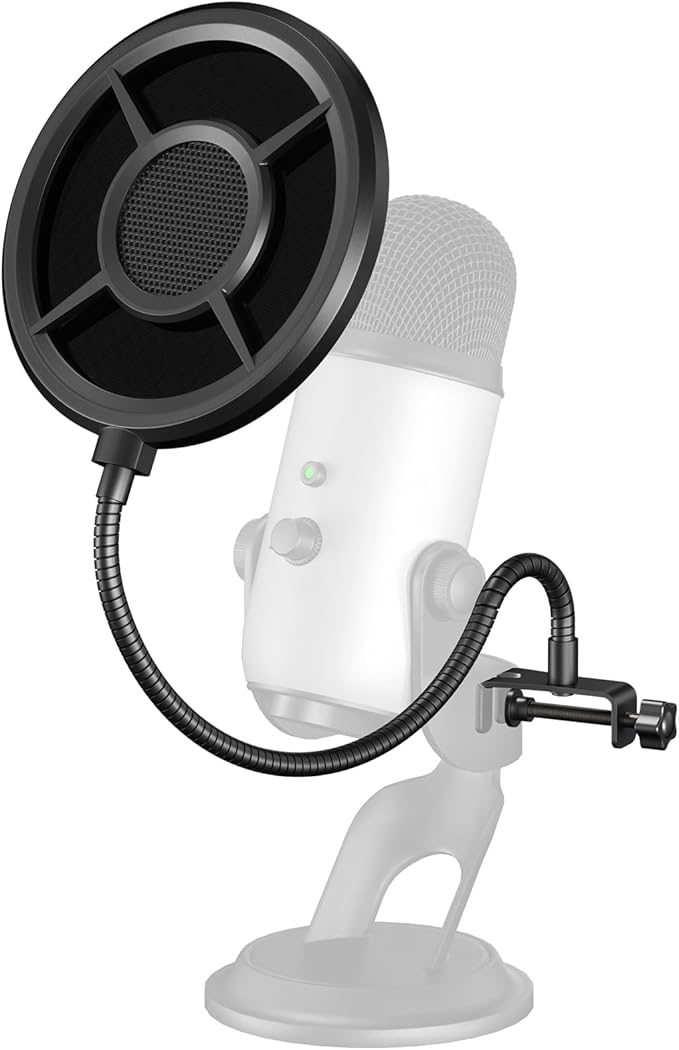 Microphone Pop Filter,Aokeo Mic Mask Shield,Three-layer Wind Pop Screen With Flexible 360° Gooseneck Clip Stabilizing Arm For All Microphone