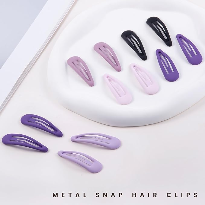 Small Hair Barrettes For Women No Slip Metal Snap Clips For Thin And Fine Hair,Matte Black Multiple Purple,20 PCS,1.97 x 0.5 Inch.