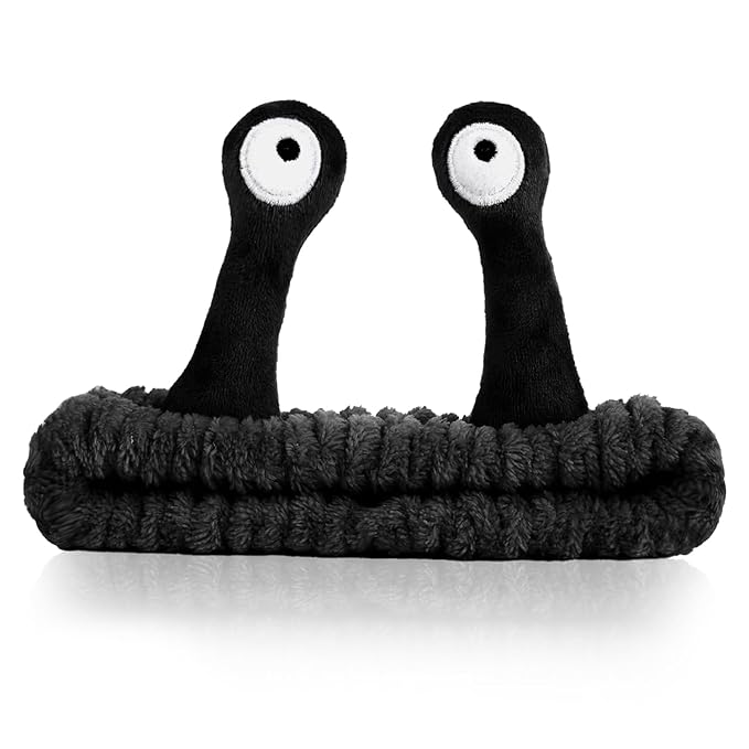 SuPoo Black Snail Face Wash Headband - Funny Skincare Spa Headband with Cute Alien Puffy Antenna Eyes for Women, Stretchy Hair Wrap Makeup Accessory