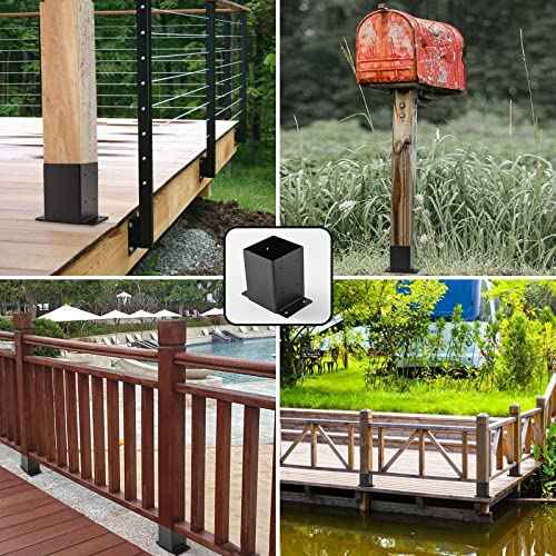 4x4 Post Base, Post Brackets(Inner Size 3.6"x3.6")£¬Black Powder Coated Heavy Thick Steel Fence Post Anchor for Deck Porch Handrail Railing Fence Plate Pergola Support(6 PCS)¡¦¡¦