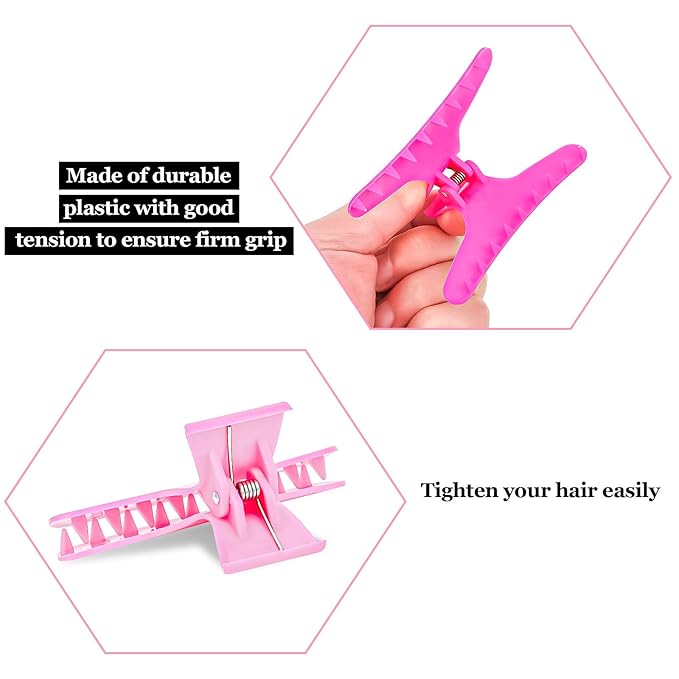 Hair Clips for Styling Sectioning 12 Pack Pink Hot Pink Butterfly Clamps Hair Claw Clips Pro Salon Hair Clips for Styling, Sectioning, Cutting and Coloring