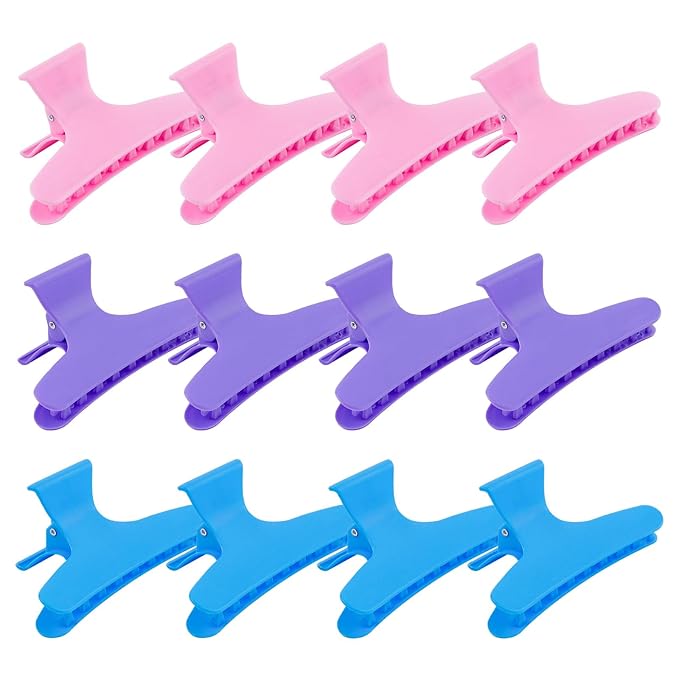 Hair Clips for Styling Sectioning 12 Pack Pink Purple Blue Butterfly Clamps Hair Claw Clips Pro Salon Hair Clips for Styling, Sectioning, Cutting and Coloring