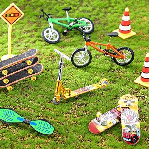 Sumind 18 Pieces Mini Finger Toys Set Includes Finger Skateboards, Bikes, Mini Scooters and Matched Wheels and Tools Accessories Fingertip Movement Educational Toys for Gifts Party Favors