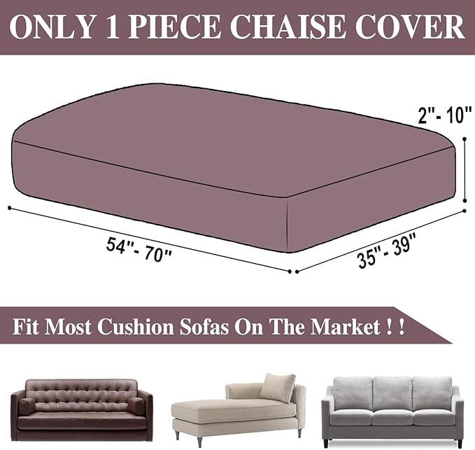 Couch Cushion Cover Chaise Lounge Cover Washable Separate Seat Chaise Couch Cover Stretch Sectional Sofa Slipcover(1 Piece for Chaise or Sofa 3-Seater, Brown)