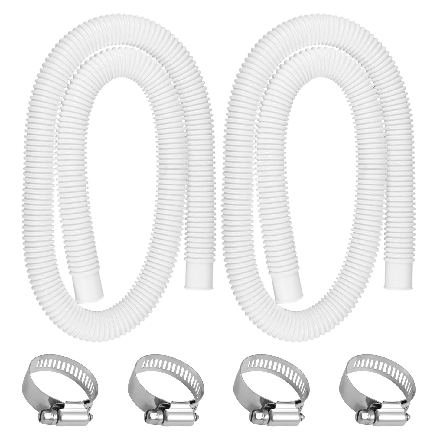IDEASURE 1.25" x 59" Pool Hoses for Above Ground Pools - Pool Pump Replacement Hose Compatible with In tex Pump Model #607/#637, 2 Pack with 4 Hose Clamps